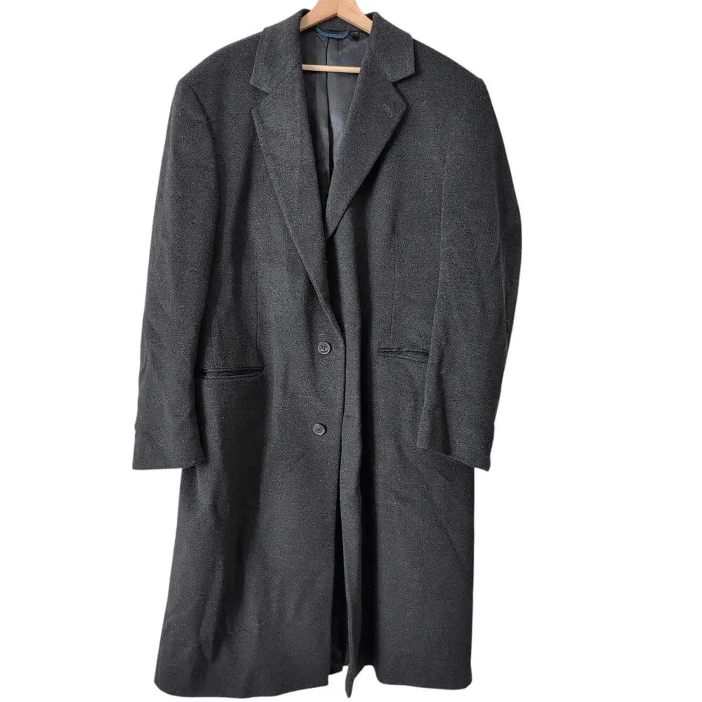 Jacob Siegel Men's Trench Coat 44L Colombo‎ Wool Cashmere Gray Italy Overcoat